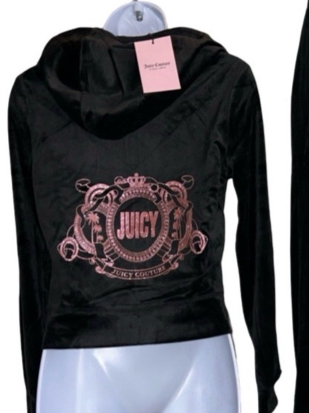 JUICY COUTURE LIQUORICE & PINK GLITTER
BLING VELOUR TRACKSUIT *HOODIE* NWT